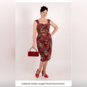 Collectif Kulala Red Jungle Floral Pencil Dress